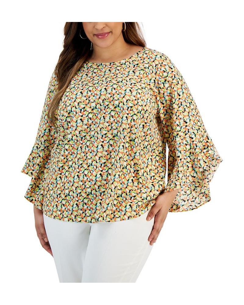 Plus Size Printed Ruffle-Sleeve Blouse Papaya Multi $36.49 Tops