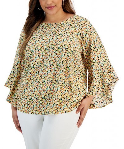 Plus Size Printed Ruffle-Sleeve Blouse Papaya Multi $36.49 Tops