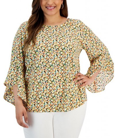 Plus Size Printed Ruffle-Sleeve Blouse Papaya Multi $36.49 Tops