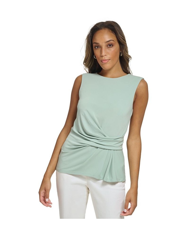 Women's Gathered Sleeveless Crewneck Top Green $27.52 Tops