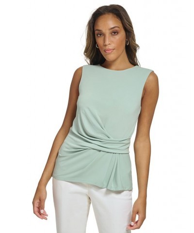 Women's Gathered Sleeveless Crewneck Top Green $27.52 Tops