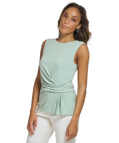 Women's Gathered Sleeveless Crewneck Top Green $27.52 Tops