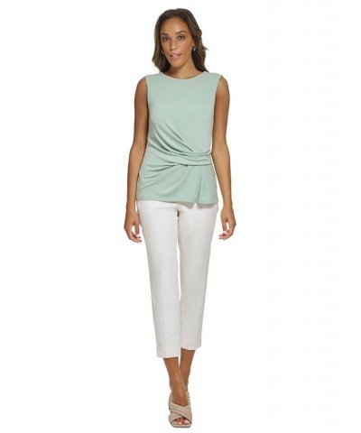 Women's Gathered Sleeveless Crewneck Top Green $27.52 Tops