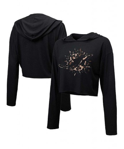 Women's Threads Black Miami Dolphins Leopard Cropped Pullover Hoodie Black $28.70 Sweatshirts