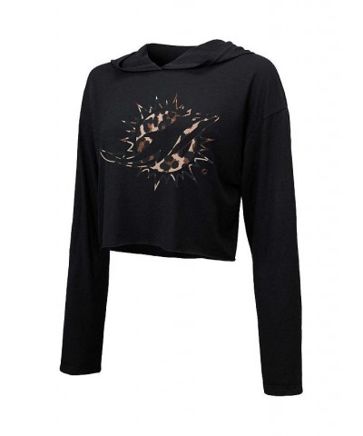 Women's Threads Black Miami Dolphins Leopard Cropped Pullover Hoodie Black $28.70 Sweatshirts