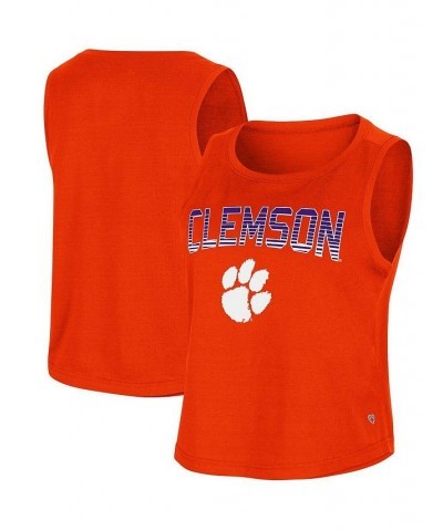 Women's Orange Clemson Tigers Hang Ten Scoop Neck Cropped Tank Top Orange $14.35 Tops