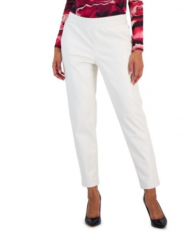 Women's Faux-Leather Pull-On Cinched-Waist Slim Ankle Pants Anne White $36.09 Pants