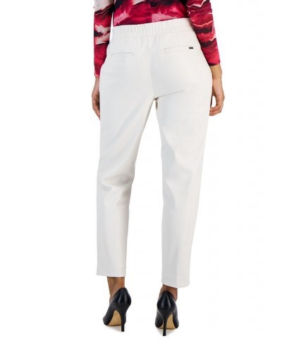 Women's Faux-Leather Pull-On Cinched-Waist Slim Ankle Pants Anne White $36.09 Pants