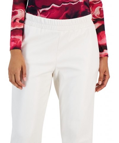 Women's Faux-Leather Pull-On Cinched-Waist Slim Ankle Pants Anne White $36.09 Pants