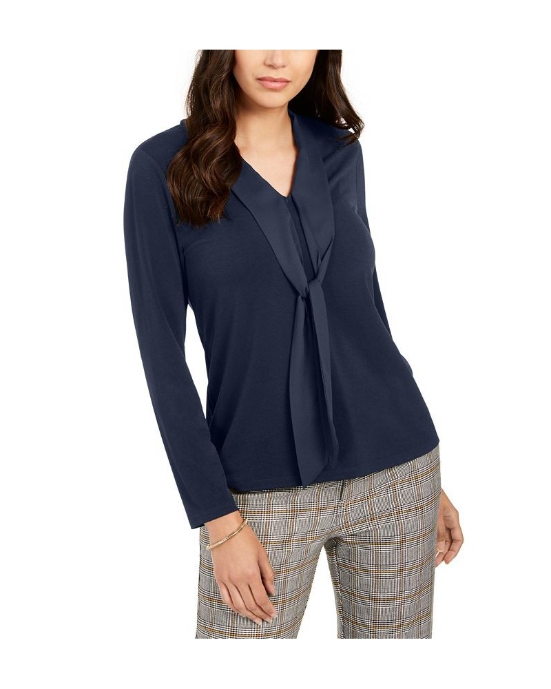 Women's Tie Neck Top Blue $15.25 Tops