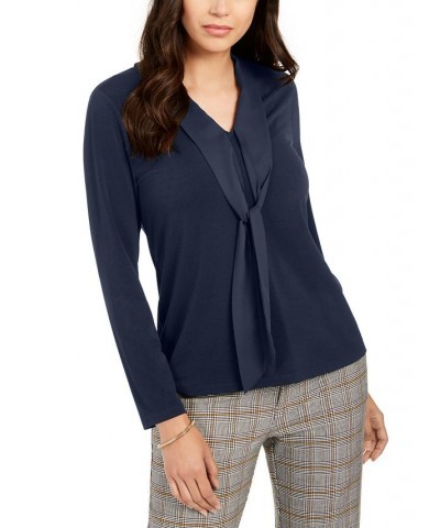 Women's Tie Neck Top Blue $15.25 Tops