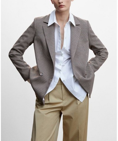 Women's Long Sleeve Wrap Check Blazer Brown $47.30 Jackets