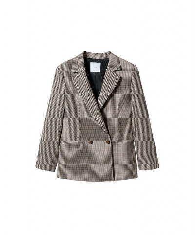 Women's Long Sleeve Wrap Check Blazer Brown $47.30 Jackets