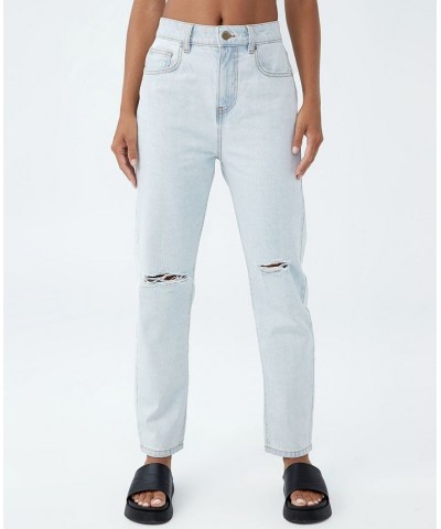 Women's Mom Denim Jeans Marine Blue Rip $35.39 Jeans