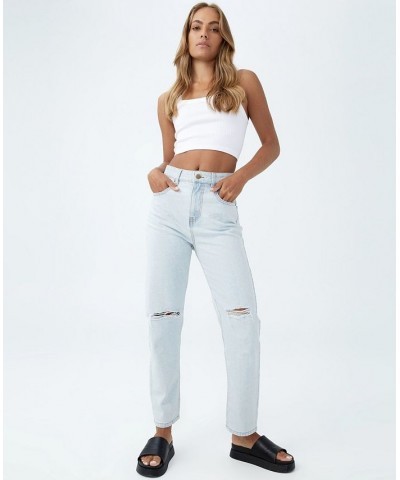 Women's Mom Denim Jeans Marine Blue Rip $35.39 Jeans