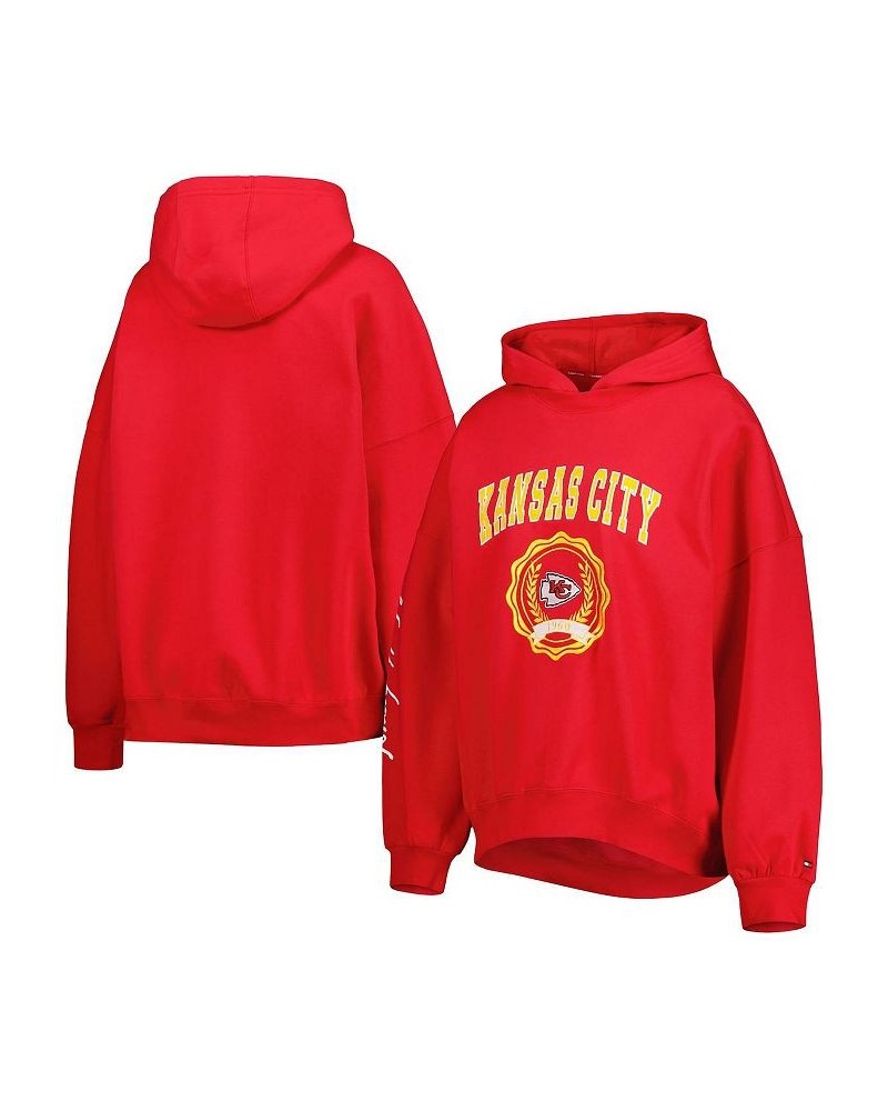 Women's Red Kansas City Chiefs Becca Drop Shoulder Pullover Hoodie Red $53.99 Sweatshirts