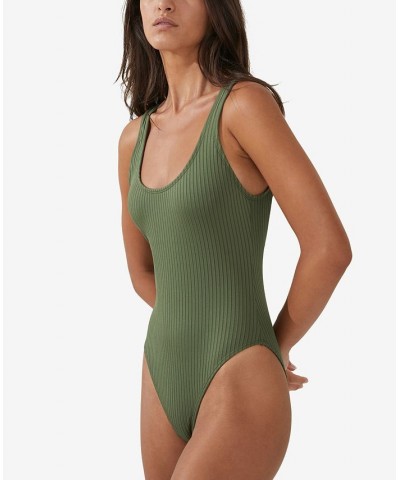 Women's Scoop-Back Ribbed One-Piece Swimsuit Khaki Wide Rib $26.49 Swimsuits