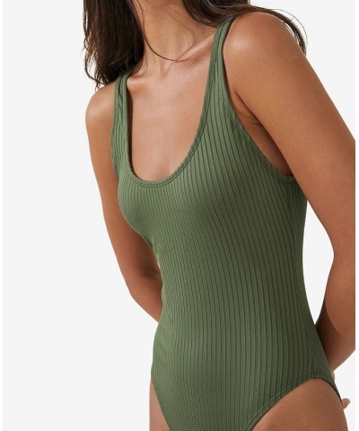 Women's Scoop-Back Ribbed One-Piece Swimsuit Khaki Wide Rib $26.49 Swimsuits