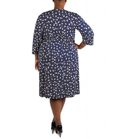 Plus Size Printed 3/4-Sleeve Jersey Midi Dress Navy Pink $39.16 Dresses