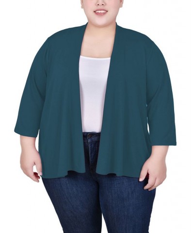 Plus Size Draped Open-Front Cardigan Moroccan Blue $11.32 Sweaters