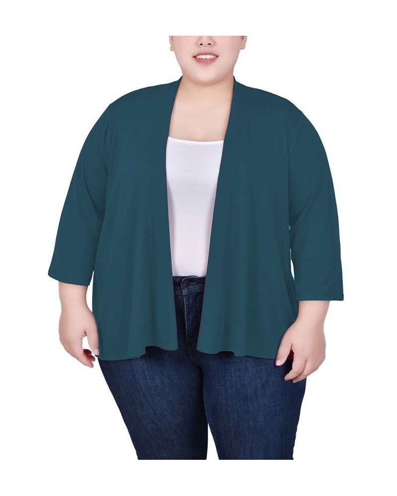 Plus Size Draped Open-Front Cardigan Moroccan Blue $11.32 Sweaters