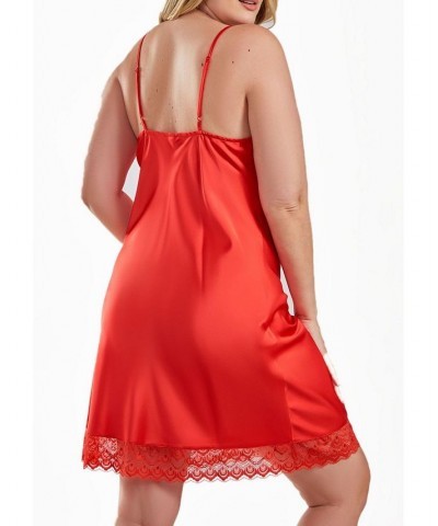 Plus Size Ultra Soft Satin and Lace Chemise Red $29.40 Sleepwear