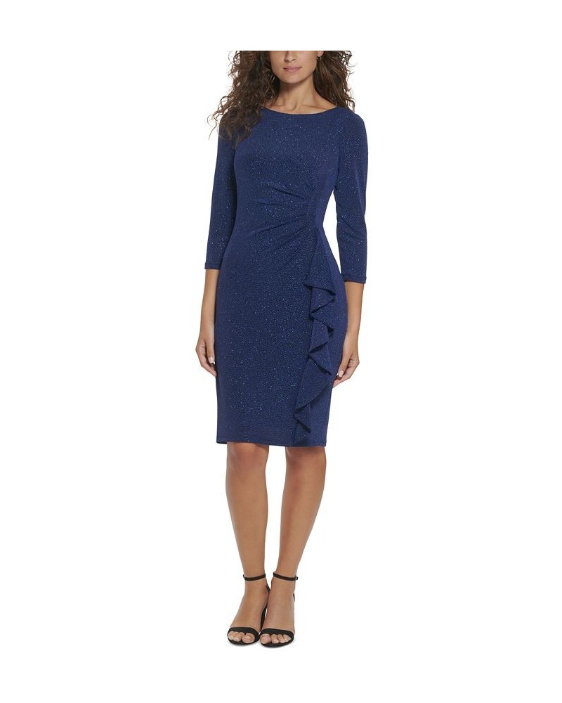 Women's Boat-Neck 3/4-Sleeve Sheath Dress Navy $37.92 Dresses