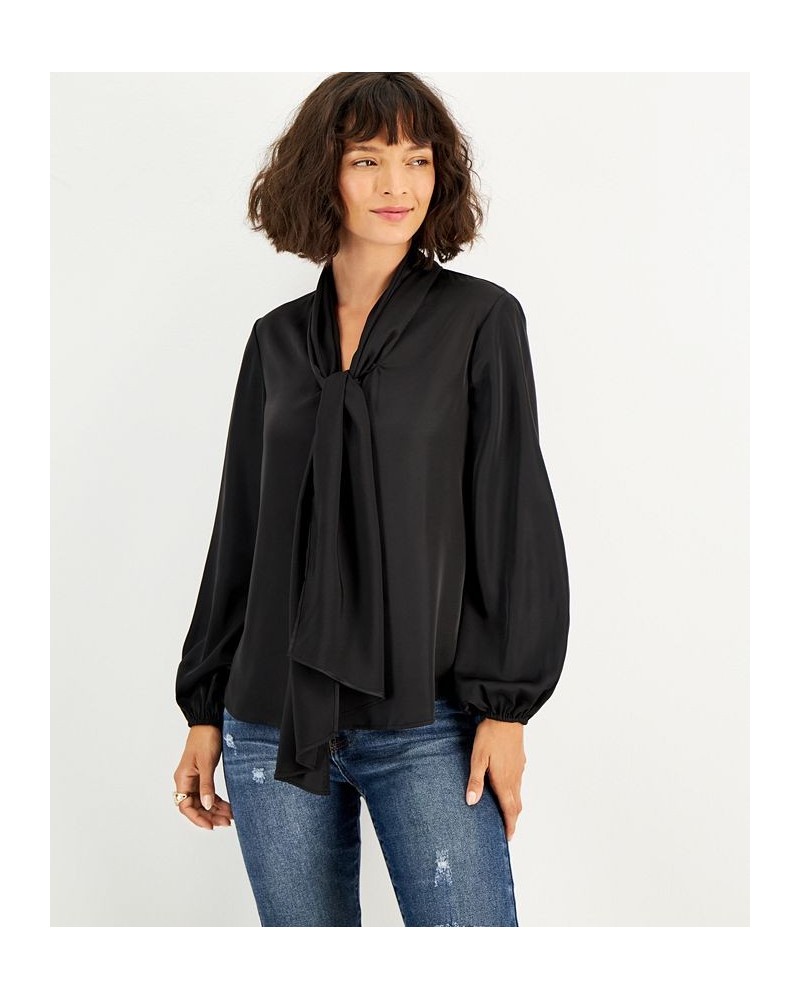 Women's Bow-Tie Long-Sleeve Blouse Black $37.13 Tops