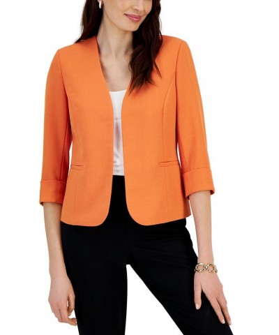 Petite Open-Front 3/4-Sleeve Blazer Orange $37.06 Jackets