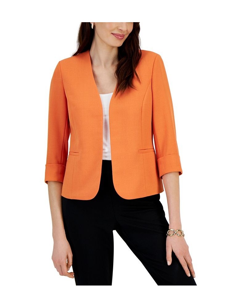 Petite Open-Front 3/4-Sleeve Blazer Orange $37.06 Jackets