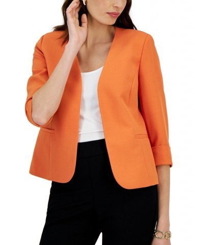 Petite Open-Front 3/4-Sleeve Blazer Orange $37.06 Jackets