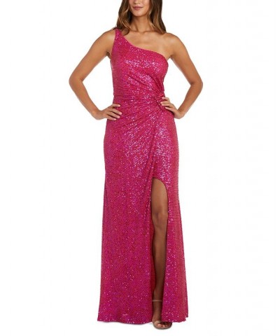 Women's Asymmetric Sequin Sleeveless Gown Raspberry $64.44 Dresses