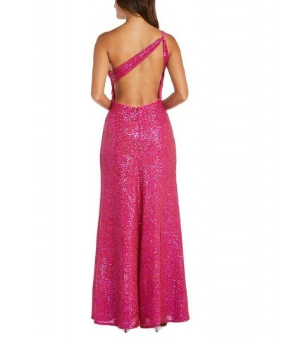 Women's Asymmetric Sequin Sleeveless Gown Raspberry $64.44 Dresses