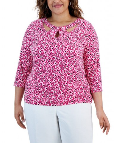 Plus Size Cut-Out Floral-Print 3/4-Sleeve Top Pink $41.83 Tops
