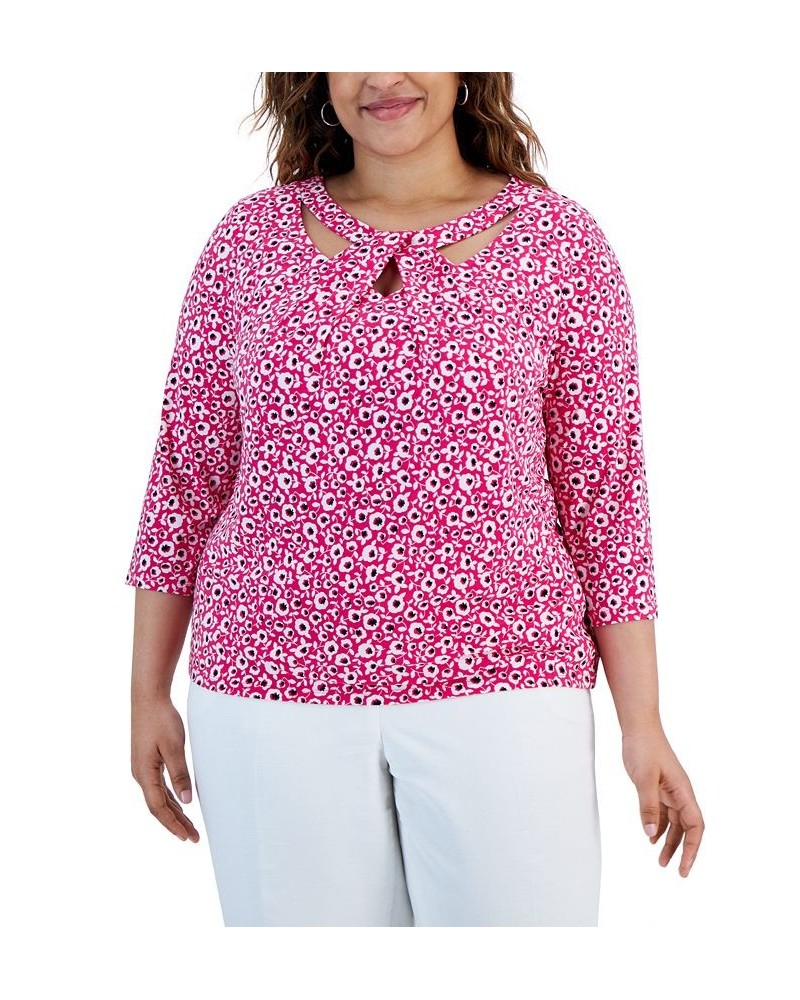 Plus Size Cut-Out Floral-Print 3/4-Sleeve Top Pink $41.83 Tops