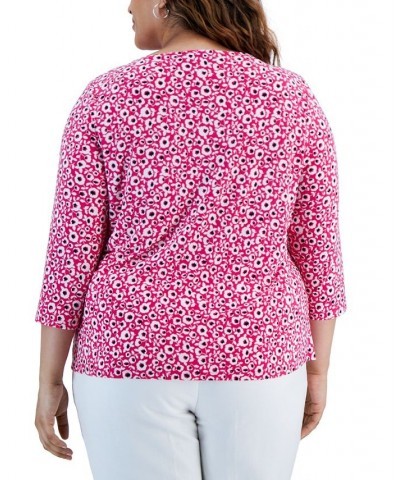 Plus Size Cut-Out Floral-Print 3/4-Sleeve Top Pink $41.83 Tops