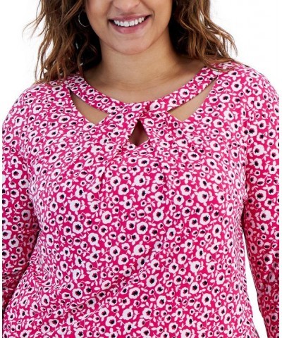 Plus Size Cut-Out Floral-Print 3/4-Sleeve Top Pink $41.83 Tops