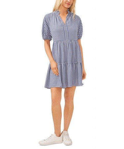 Women's Short-Sleeve Gingham Babydoll Dress Moonlight Blue $22.89 Dresses