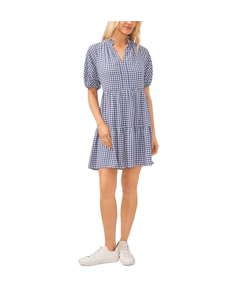 Women's Short-Sleeve Gingham Babydoll Dress Moonlight Blue $22.89 Dresses