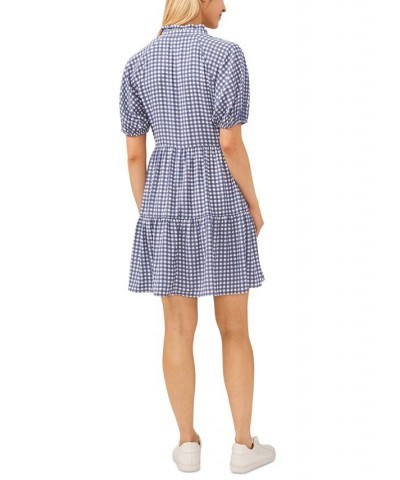 Women's Short-Sleeve Gingham Babydoll Dress Moonlight Blue $22.89 Dresses