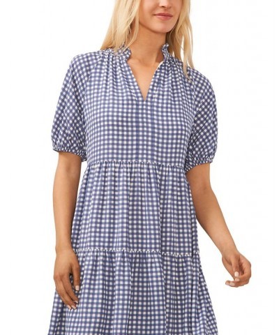 Women's Short-Sleeve Gingham Babydoll Dress Moonlight Blue $22.89 Dresses