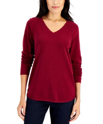 Women's Cotton V-Neck Sweater Malbec $12.15 Sweaters