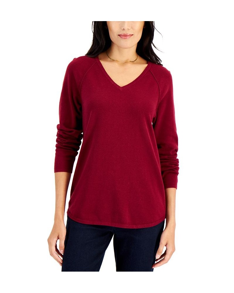 Women's Cotton V-Neck Sweater Malbec $12.15 Sweaters