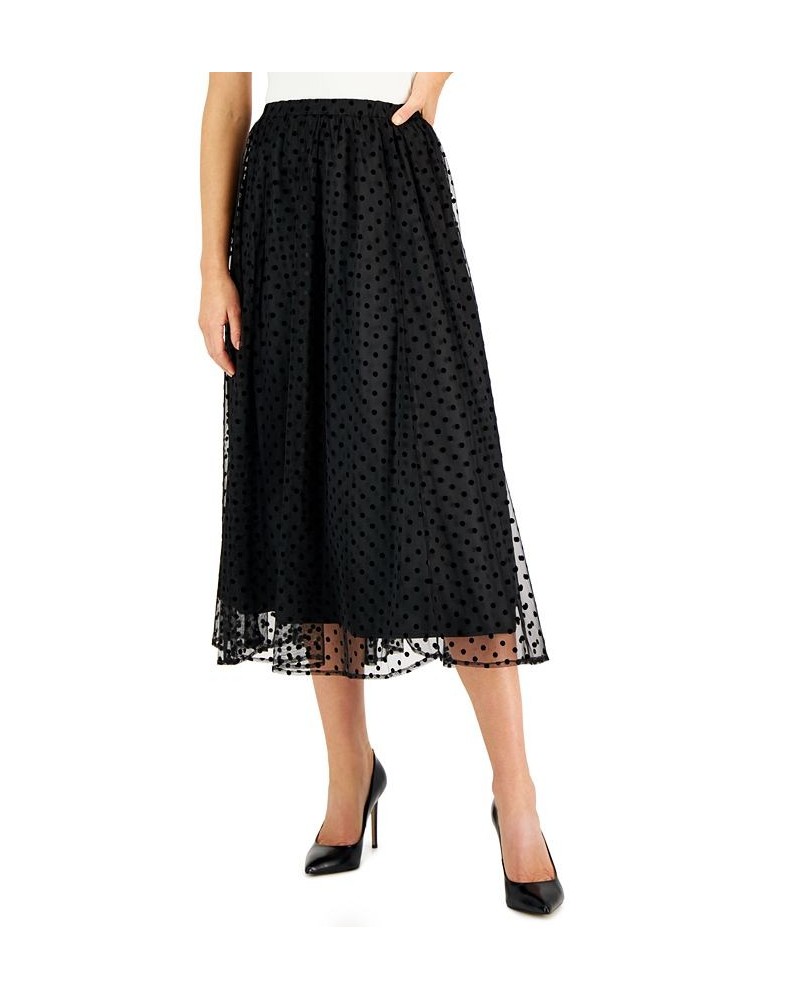 Women's Flocked-Dot Midi Skirt Anne Black/anne Black $44.57 Skirts