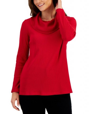 Women's Mini Waffle Cowlneck top Red $13.51 Tops