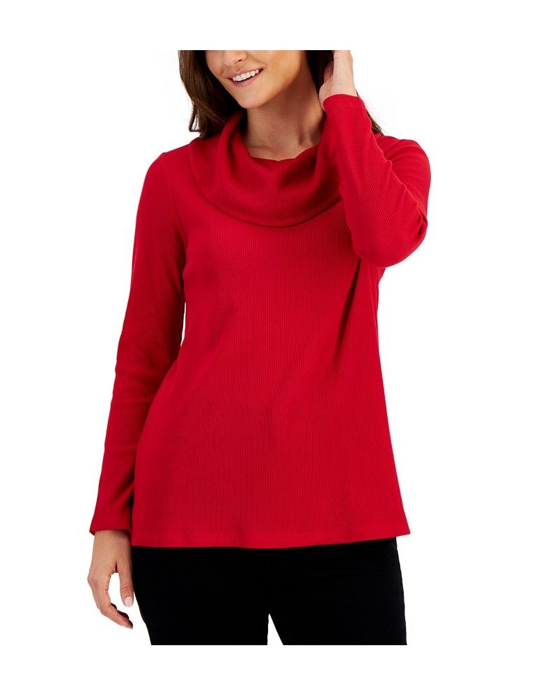 Women's Mini Waffle Cowlneck top Red $13.51 Tops