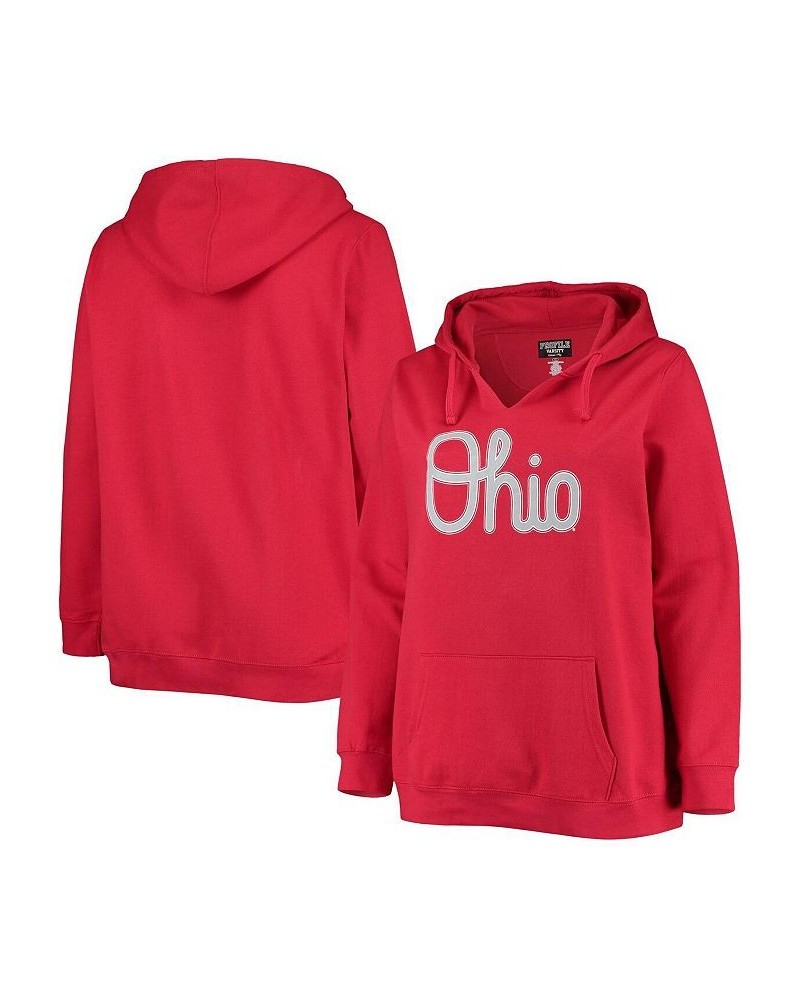 Women's Scarlet Ohio State Buckeyes Plus Size Notch Neck Team Pullover Hoodie Scarlet $32.90 Sweatshirts