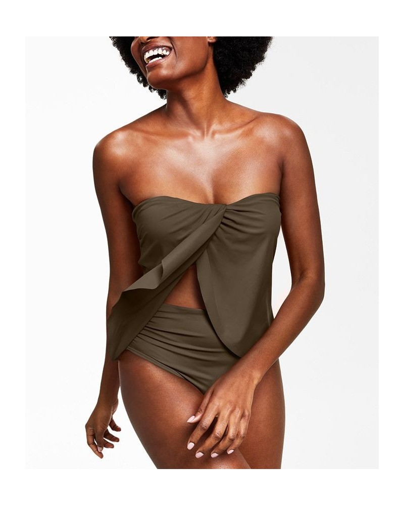 Strapless Draped Tankini Top Green $34.32 Swimsuits