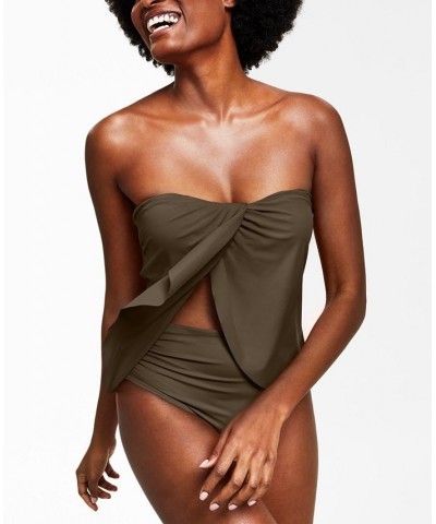 Strapless Draped Tankini Top Green $34.32 Swimsuits