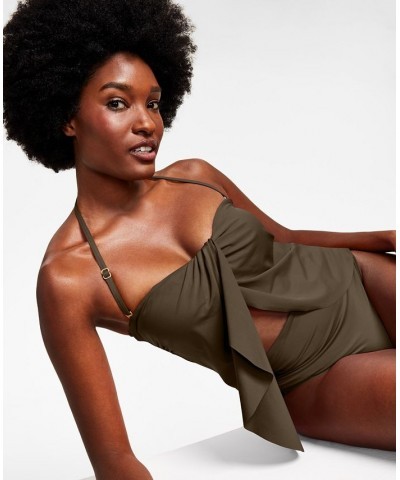 Strapless Draped Tankini Top Green $34.32 Swimsuits